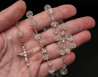 Vintage Crystal and Silver Wedding Rosary, First Communion Rosary Beaded Prayer Beads Confirmation Catholic Gift