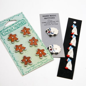 Vintage Button Sets, Sheep, Ducks and Gingerbread Men on cards