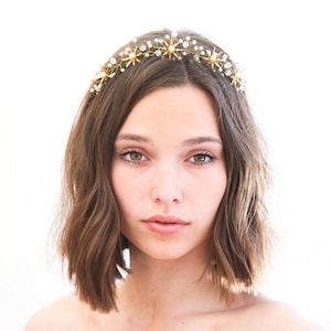 Rustic Gold Star Flower Wedding Crown Metal Flowers Headpiece