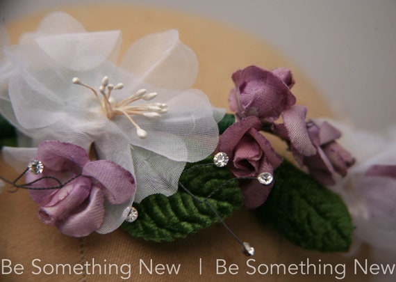 Vintage Flower Crown In Lavender and White with G… - image 4