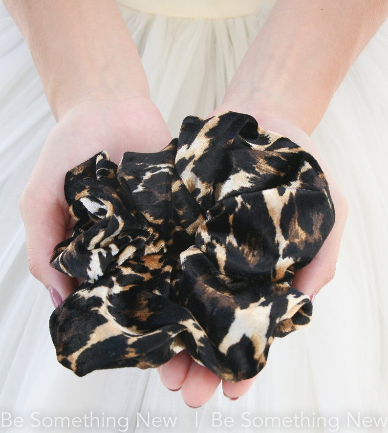 Extra large Hair Cloud Oversize Scrunchie in Animal Print Crushed Velvet, Scrunchies Hair Accessories Women Hair Accessories Retro Accessory image 2