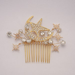 Peigne à cheveux mariage céleste lune vintage, coiffe de mariée lune et étoiles, accessoire cheveux constellation mariages Art déco image 9