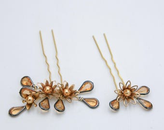 Horquillas para el pelo con flores y cuentas doradas, joyas para el cabello, regalos para ella