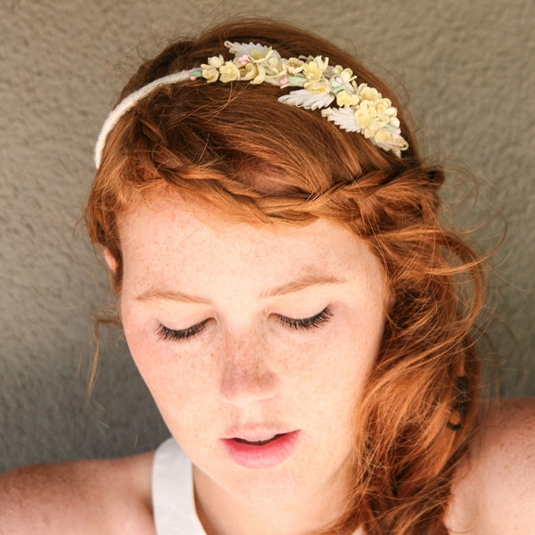 headband of little vintage yellow flowers, headbands for women and teens