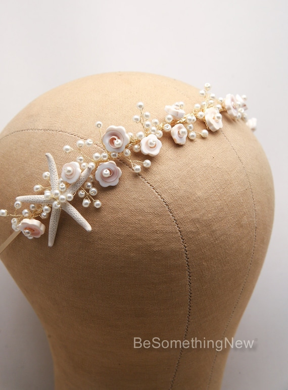 New beautiful Gold Starfish Pearl Headband Bridal ✨✨? Amazon.com: Unicra Starfish Bride Wedding Hair Vine Pearl  main image 2