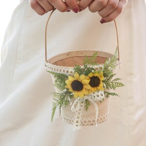 Flower Girl Basket with Sunflowers, Fern and Vintage Lace, Floral Basket for a Flower Girl Rustic Wedding Accessories, Easter Baskets image 8