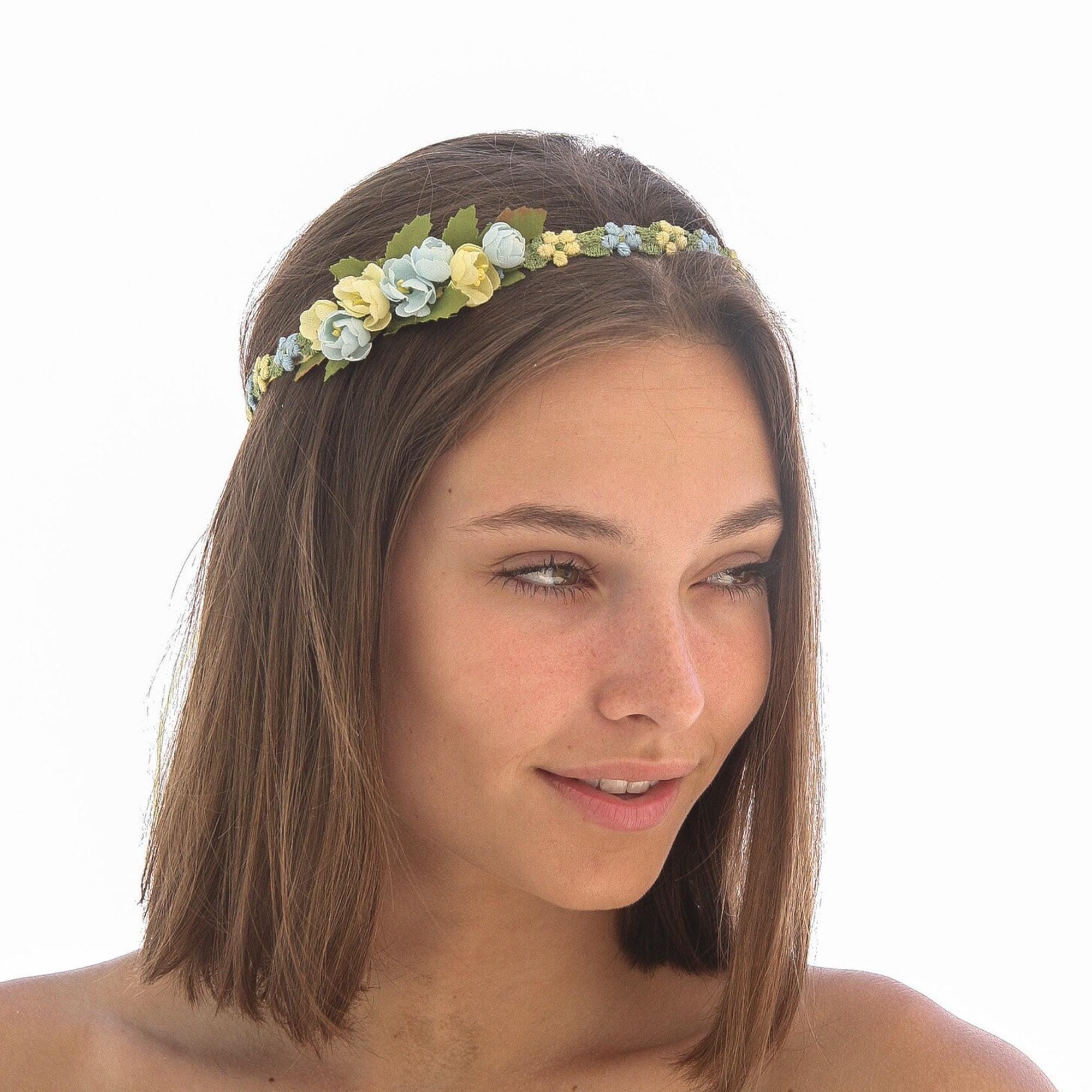 Blue & Yellow Lace Flower Crown: Vintage Wedding Halo Blue & Yellow Lace Flower Crown: Vintage Wedding Halo