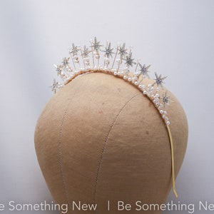 Celestial Wedding Crown of Gold Stars with Rhinestone and Pearls, Boho Tiara image 6