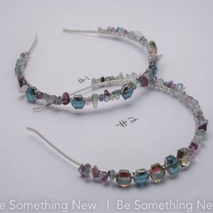 Beaded Headband with Stones in Blues, Greens and Lavenders and Large Crystals Sliver Fashion Headband for Adults image 4