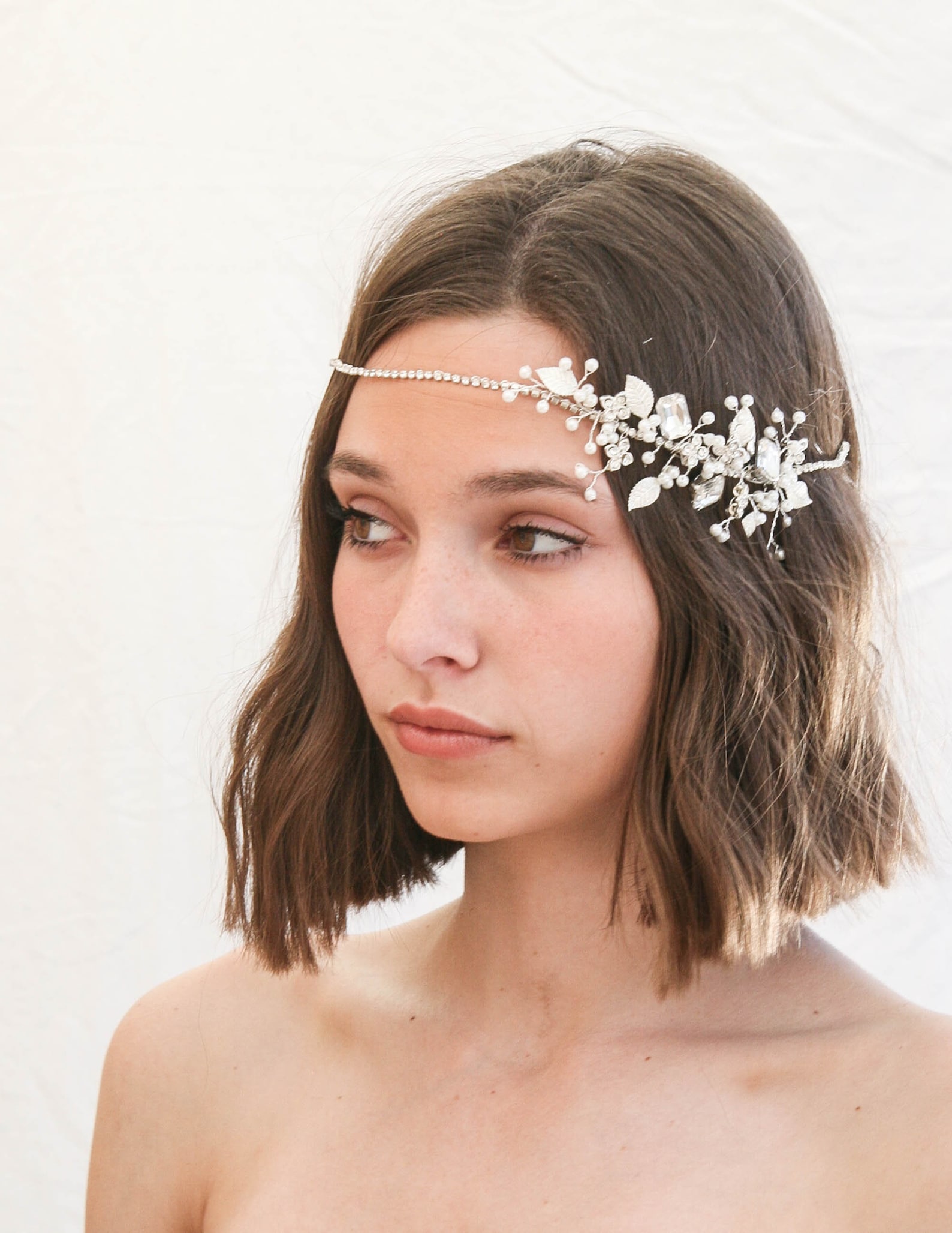 Rhinestone Wedding Headpiece of Silver Metal Leaves Pearls and Etsy