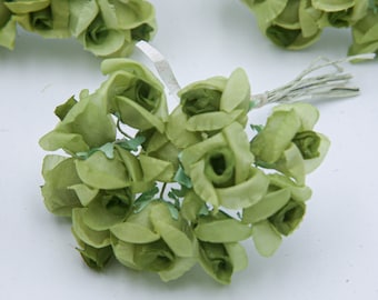 Vintage Military Flowers, Bunch of 12  Two Toned Green Roses