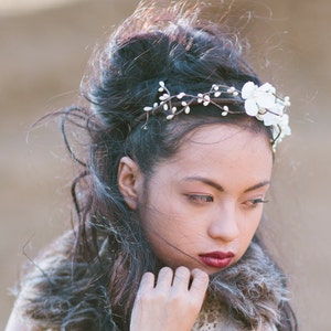 Woodland Flower Crown of Flowers and Ivory Berry,  Headband for Weddings, Floral Boho Wedding Hair Accessory