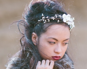 Woodland Flower Crown of Flowers and Ivory Berry,  Headband for Weddings, Floral Boho Wedding Hair Accessory