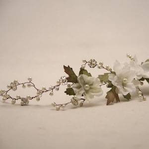 Wedding Hair Vine of Ivory Flowers Pearls and Rhinestones, Wedding Flower Crown Breial Headpiece Garden Wedding Headband Beaded Hair Vine image 2