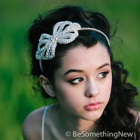 Rhinestone Bow Wedding Headband: Bridal Tiara Headpiece - Etsy display picture 1