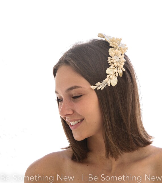 Vintage Cream Floral Headpiece Antique cream flower crown boho headpiece – Hope Bespoke  main image 2