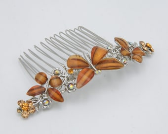 Butterfly Hair Comb in Golden Brown and Silver