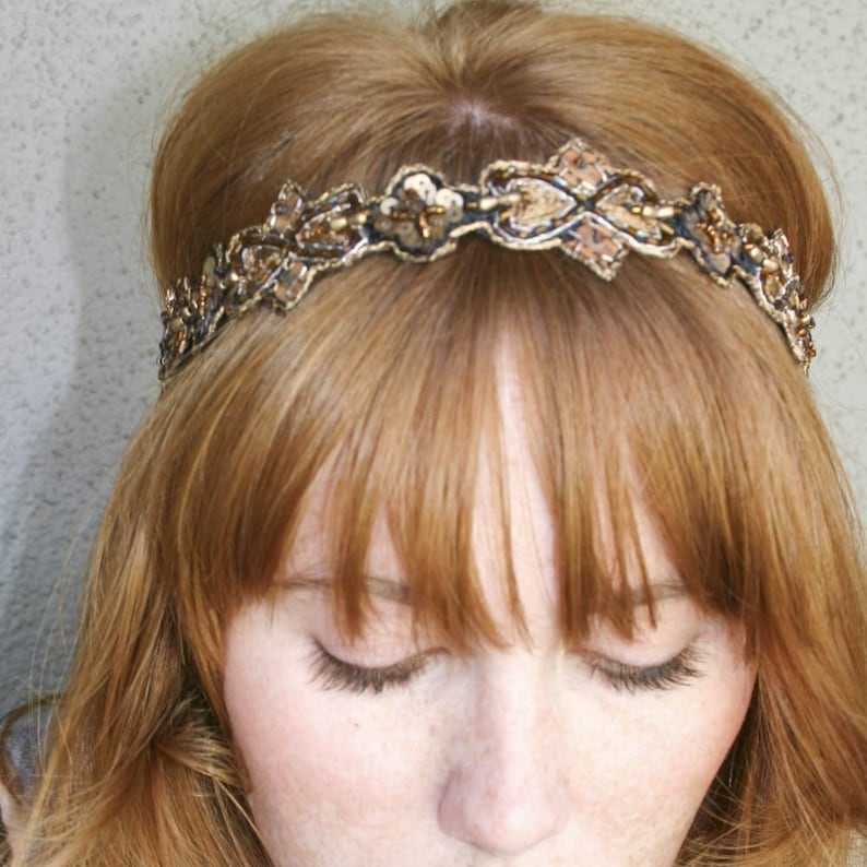 Hippie Chic Bohemian Tie Headband for Women and Teens, Beaded Rust Boho Hair Tie, Woman Hair Accessory image 2
