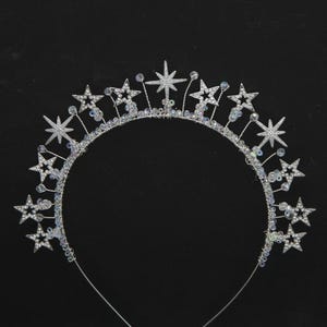 Tiara de estrella plateada, diadema celestial con diamantes de imitación