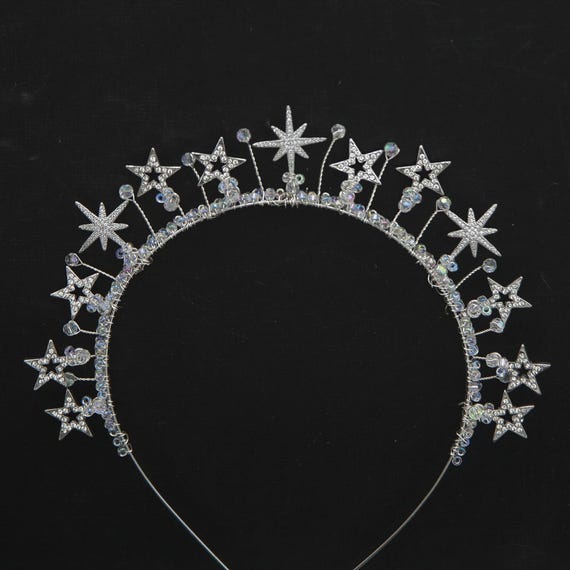 Silver Star Tiara, Rhinestone Celestial Headband - Etsy Israel display picture 3