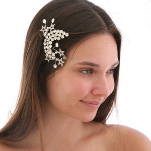 Peigne à cheveux mariage céleste lune vintage, coiffe de mariée lune et étoiles, accessoire cheveux constellation mariages Art déco image 6