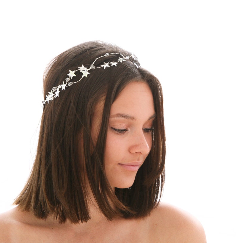 Silver Star Tiara with Crystals, Wired Celestial Crown Wedding Hair Accessory, Festival Hair Vine image 7