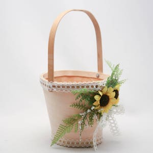 Flower Girl Basket with Sunflowers, Fern and Vintage Lace, Floral Basket for a Flower Girl Rustic Wedding Accessories, Easter Baskets image 6
