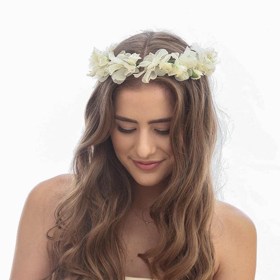 Vintage Ivory Flower Crown: Rhinestone Wedding Bridal Halo  display picture 1