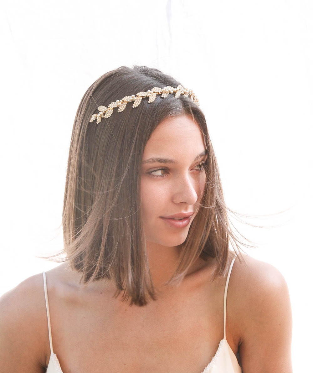 Handmade Gold Bridal Flower Leaf Rhinestone Crystal Wedding Tiara Headband 71093 