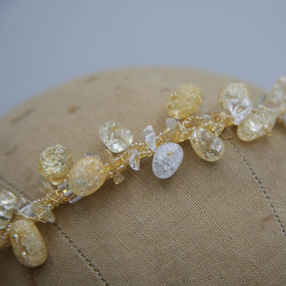 Gold Headband with Clear Faceted Gems Gold sparkly clear oval gem faceted crystal headband thin  main image 2