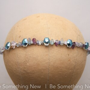 Beaded Headband with Stones in Blues, Greens and Lavenders and Large Crystals Sliver Fashion Headband for Adults image 10