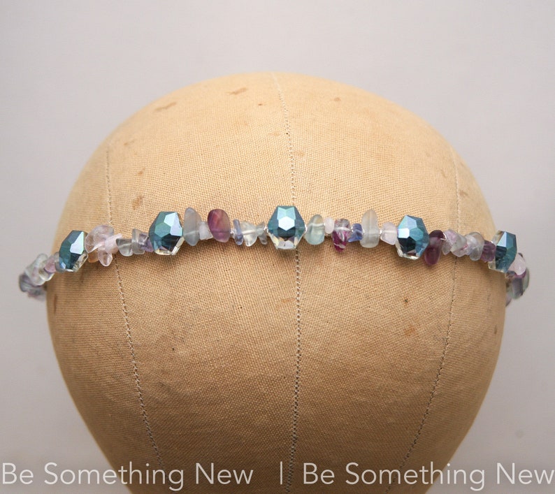 Beaded Headband with Stones in Blues, Greens and Lavenders and Large Crystals Sliver Fashion Headband for Adults image 10