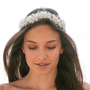 Vintage Bridal Flower Hair Vine with Pearls and Crystals, Wedding Headpiece