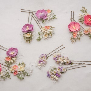 Dried Flower Hair Pin Sets in Pink and Lavenders, Flower and Babies Breath Bobby Pin Sets for you Wedding Day image 9