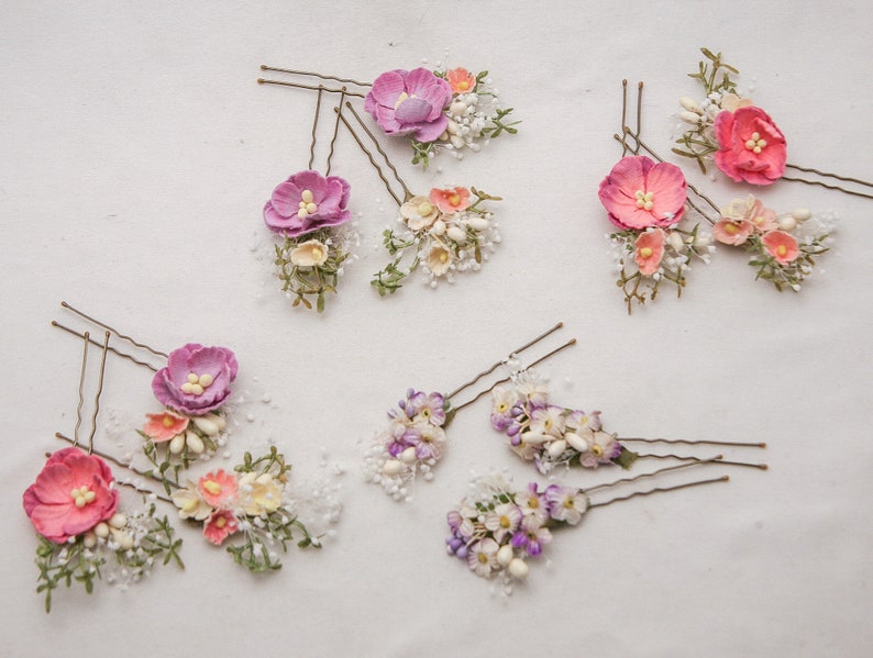 Dried Flower Hair Pin Sets in Pink and Lavenders, Flower and Babies Breath Bobby Pin Sets for you Wedding Day image 9