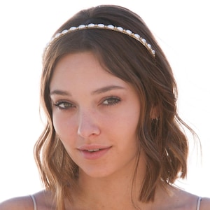 Pearl Headband for Women with Vintage Rice Pearls and Gold or Silver Beads