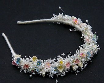 Dried Babies Breath Flower Crown: Vintage Pastel Floral Headband