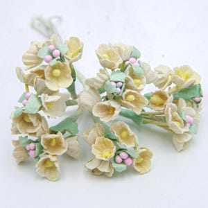 Vintage Millinery Flowers Flocked Forget Me Nots Bouquet Shades of Light Yellow