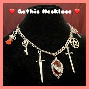 Goth Chain Necklace ~ Goth, Choker, Black, Red, Alt, Accessories,  Fashion, Halloween, Vampire, Red, Emo, Charms, Bat