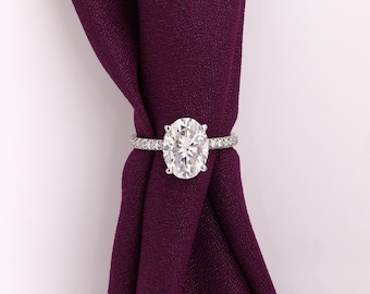 Oval Lab Grown Diamond Engagement Ring, 18K White Gold, Pave Band