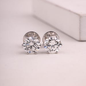 1.0 - 5.0 CTTW Round Cut Lab Grown Diamond Stud Earrings, 6 Prong Diamond Studs, Classic Jewelry for Women,Perfect Birthday/Anniversary Gift