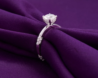14K Gold Lab Grown Diamond Engagement Ring: Hidden Halo Petal Pavé