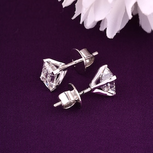 1.00-5.00 CTTW Emerald Cut Lab Grown Diamond Stud Earrings, Emerald Diamond Studs, Diamond Stud Earrings for Women, Birthday Gifts