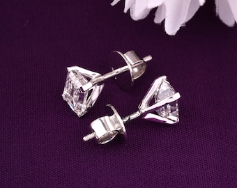 Emerald Cut Lab Grown Diamond Stud Earrings: 14k/18k Gold