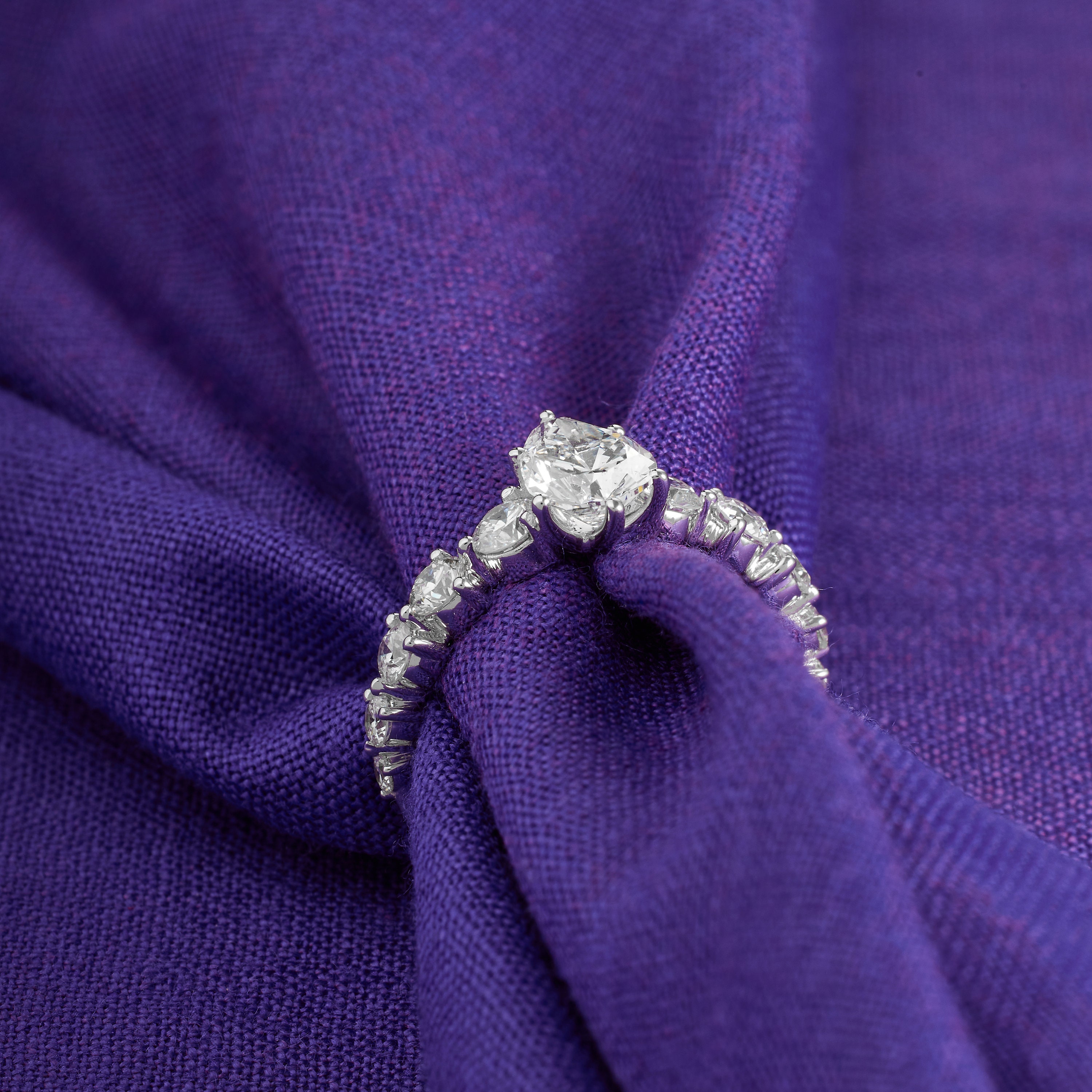 Pear Lab Grown Diamond Engagement Ring: White Gold Graduated Side Stones