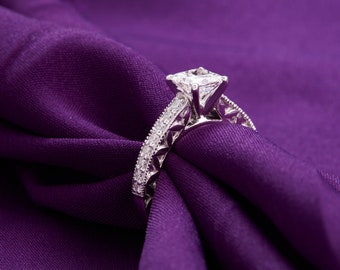Princess Cut Lab Diamond Engagement Ring: 14K Gold Channel Setting