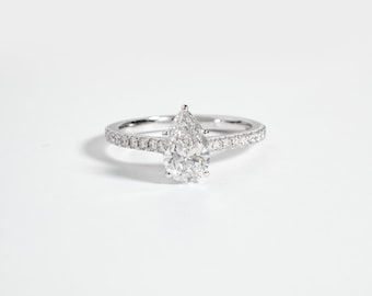 Pear Lab Grown Diamond Engagement Ring: Hidden Halo Pave, 2.00-5.00 CT