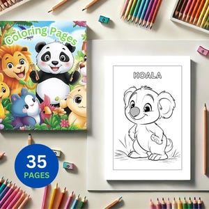 35 Smiling Animals, Little Animals, Coloring Pages For Kids, Kawaii Coloring Pages, Kids Coloring, Instant Download