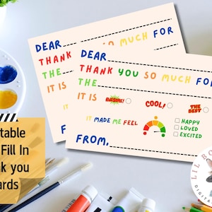 Afdrukbare bedankkaarten voor kinderen 7 x 5 inch | Digitale download met bonuscadeaulijsttracker | Papier en feestbriefpapier voor kinderen