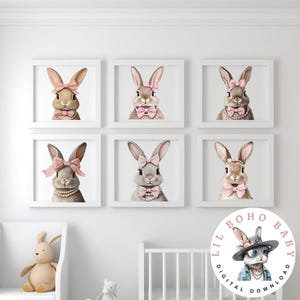 Bunnies and Bows Nursery Wall Art | Cute Bunny Rabbit Prints | Pink ...
